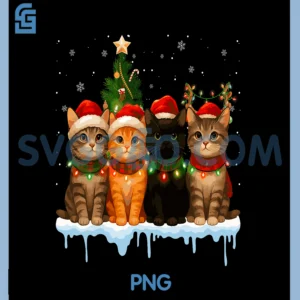 Merry Christmas Cats PNG, Christmas Tree Lights Xmas PNG