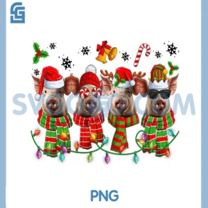 Merry Christmas Pigs Santa Hat PNG, Christmas Tree Lights PNG