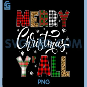Merry Christmas Y'all PNG, Leopard Buffalo Plaid Xmas PNG