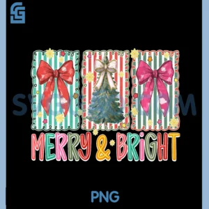 Preppy Coquette Bow PNG, Christmas Tree Merry and Bright Holiday PNG