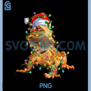 Bearded Dragon Santa Hat PNG, Xmas Lights Merry Christmas PNG