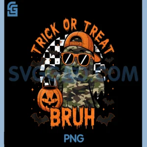 Trick Or Treat Bruh PNG, Camo Ghost Retro Checkerboard Halloween PNG