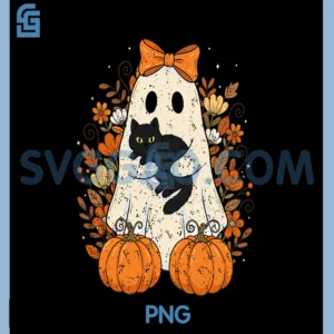 Vintage Ghost Cat PNG, Halloween Black Cat PNG, Spooky Funny PNG