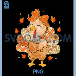Funny Turkey Patchwork Coquette Bow PNG, Autumn Fall Thanksgiving PNG
