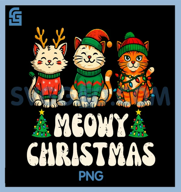 Meowy Christmas Funny Cat PNG, Xmas Kitten Cat Lover PNG – SVGGAO
