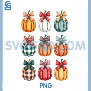 Coquette Bow Pumpkin Season PNG, Thanksgiving Autumn Fall Leaves PNG