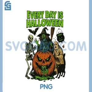 Every Day is Halloween PNG, Witch Pumpkin Eating Ghost PNG