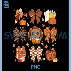 Thankful Teacher Turkey PNG, Coquette Bow PNG, Teacher Thanksgiving PNG