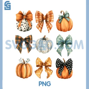 Thanksgiving Autumn Fall PNG, Leaves Coquette Bow PNG, Pumpkin Season PNG