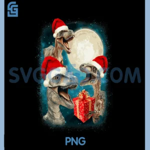 Three T Rex Santa Hat PNG, Howling with Moon Christmas PNG