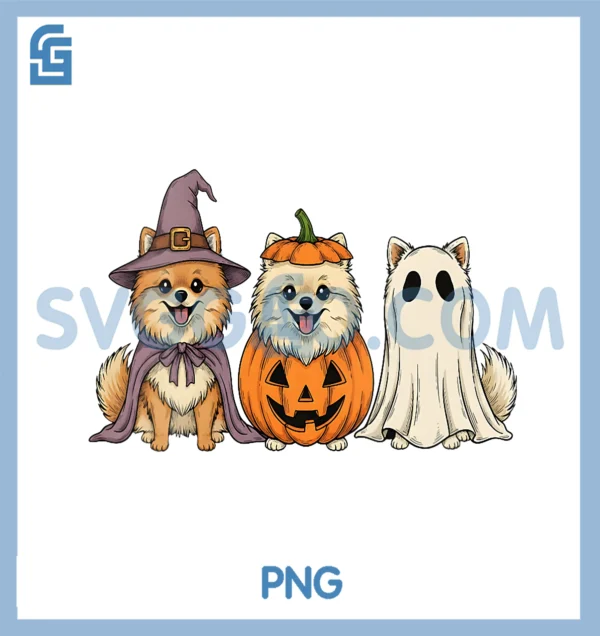 Spooky Ghost Pomeranian PNG, Pumpkin Halloween Dog Lover PNG
