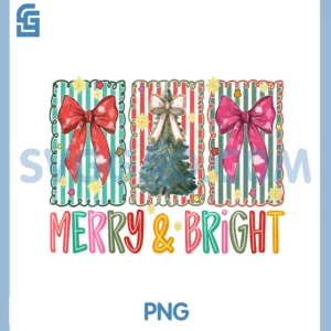 Preppy Coquette Bow PNG, Christmas Tree Merry and Bright Holiday PNG