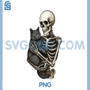 Skeleton Hugging Cat PNG, Halloween Cats PNG, Lover Cat PNG