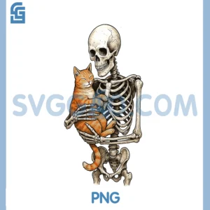 Skeleton Hugging Cat Halloween PNG, Cats Lover Cat Mom Cat Dad PNG