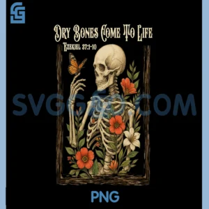 Christian Faith Dry Bones Come to Life PNG, Skeleton Floral PNG