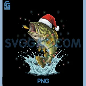 Christmas Dad Bass Fish PNG, Funny Fishing Santa Hat Lights PNG