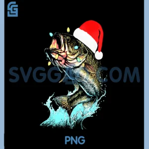 Christmas Dad Bass Fish Funny PNG, Fishing Santa Hat Lights PNG