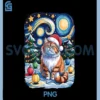 Christmas Persian Cat Santa PNG, Van Gogh Style Starry Night PNG