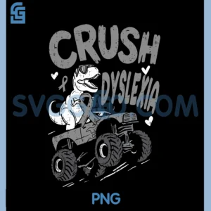 Crush Dyslexia Awareness PNG, Dino T Rex Ribbon Silver PNG