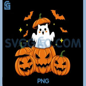 Cute Cat Pumpkin Funny PNG, Halloween Ghost Design PNG