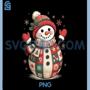 Cute Patchwork Snowman PNG, Christmas Cozy Festive Holiday Winter PNG