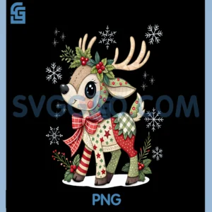 Cute Reindeer Christmas PNG, Cozy Patchwork Design Holiday PNG
