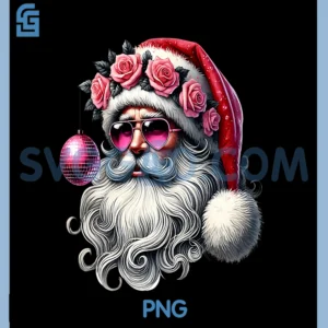 Disco Santa Claus Pink PNG, Christmas Roses PNG, Sunglasses Santa Xmas PNG