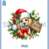 Merry Christmas Puppy PNG, Santa Hat Holly Sign PNG
