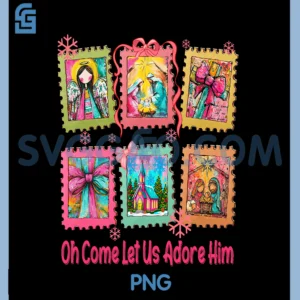 Oh Come Let Us Adore Him PNG, Christian Christmas PNG, Coquette Bow PNG