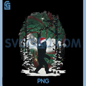 Santa Bigfoot Christmas PNG, Lights Tree Xmas Sasquatch PNG