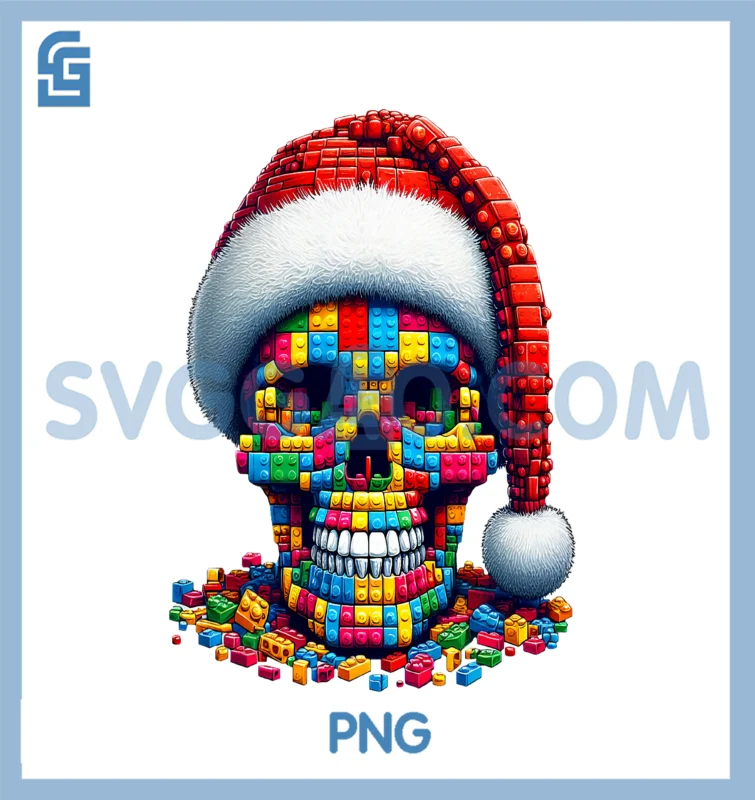Skull Santa Hat Block PNG, Bricks Master Builder Christmas PNG