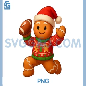 Gingerbread Man Playing PNG, American Football Christmas PNG