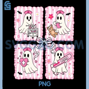 Preppy Pink Nurse Ghost PNG, Coquette Cute Halloween PNG