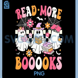 Read More Books PNG, Ghosts Reading Book Funny PNG, Teacher Halloween PNG