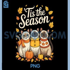 Tis The Season PNG, Siamese Cat Fall Autumn Pumpkin PNG