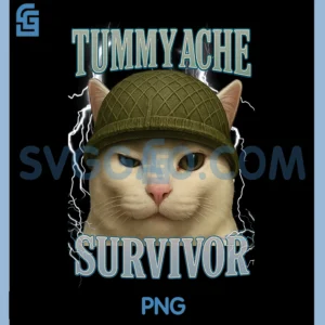 Tummy Ache Survivor Funny PNG, Cat Meme Graphic PNG
