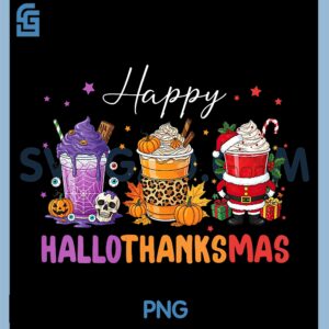 Happy HalloThanksMas PNG, Halloween PNG, Thanksgiving PNG, Christmas Coffee PNG