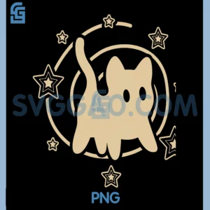 90s Y2K Scary Tomcat Cat PNG, Is Scared Under Starry Tail PNG
