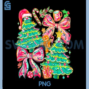 Coquette Bow Santa PNG, Christmas Tree Floral PNG, Santa Family Xmas PNG