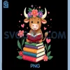 Cute Highland Cow PNG, Reading Books PNG