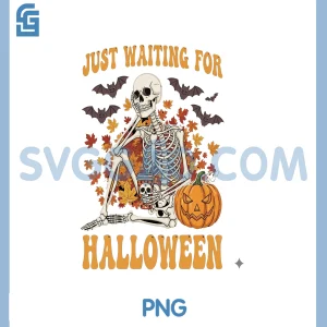 Just Waiting For Halloween PNG, Funny Skeleton Coffee Fall PNG