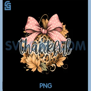 Thankful Leopard Pumpkin PNG, Pink Bow Fall Aesthetic Design PNG