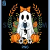 Vintage Halloween PNG, Ghost Holding Black Cat PNG, Groovy Floral PNG