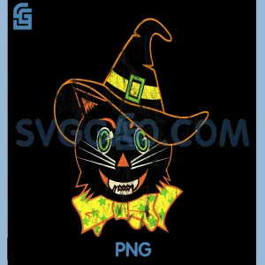 Vintage Halloween PNG, Witch Hat Cat PNG