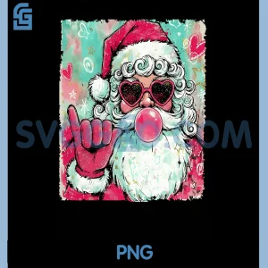 Vintage Retro Santa PNG, Christmas Bubble PNG, Gum Pink Sunglasses PNG