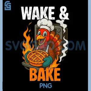 Wake and Bake Funny PNG, Vintage Turkey Thanksgiving PNG