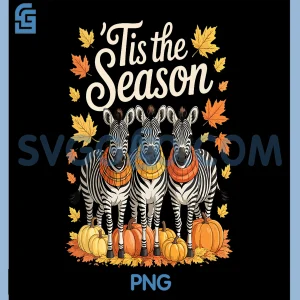 Tis The Season PNG, Zebra Fall Autumn Pumpkin Animal PNG