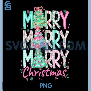 Merry Christmas Floral PNG, Coquette Bow Xmas Trees Holiday PNG