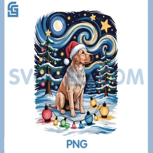 Xmas Santa Labrador PNG, Retriever Van Gogh Style Starry Night PNG