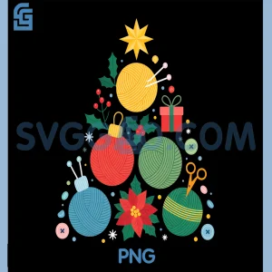 Yarn and Knitting Christmas PNG, Tree for Craft Lovers PNG